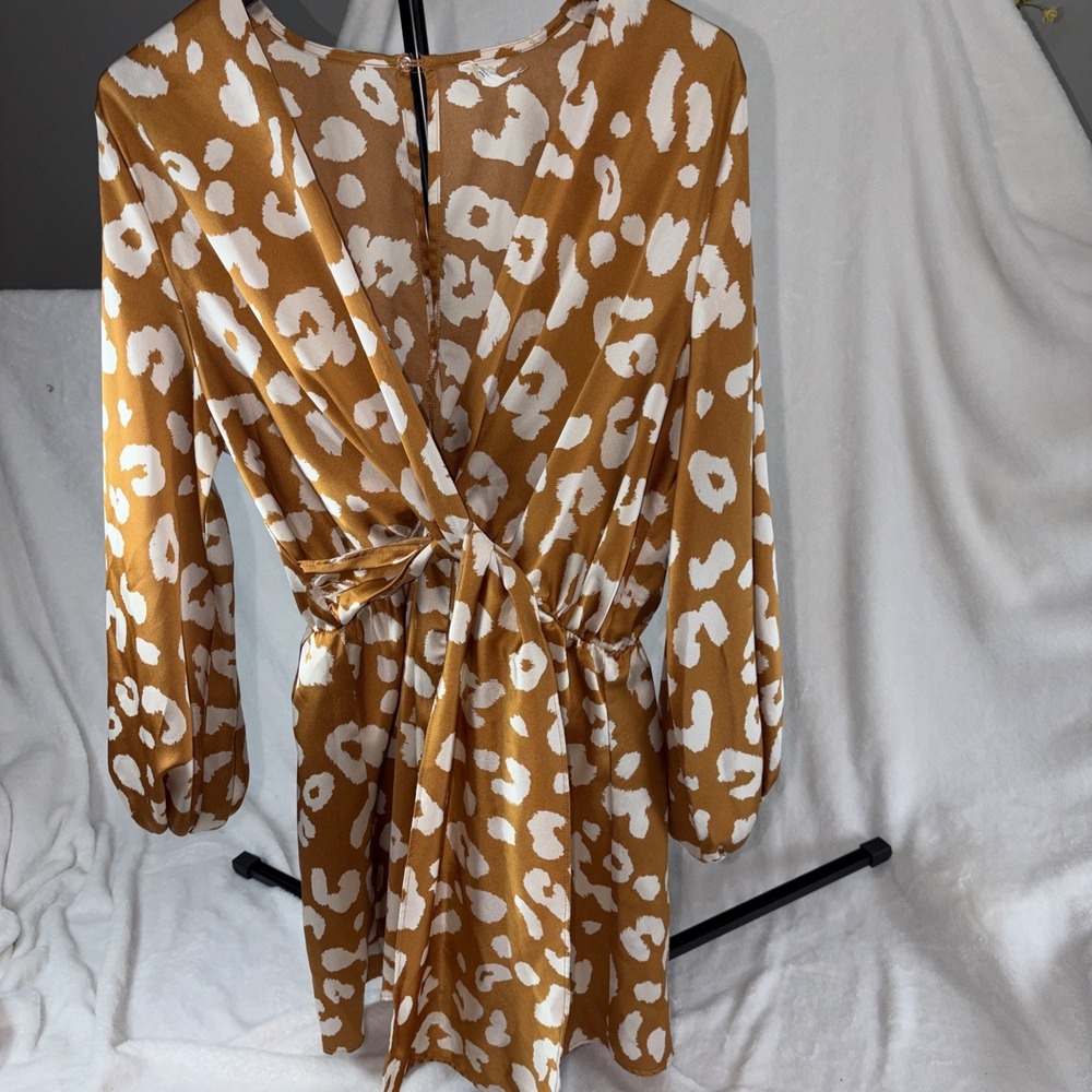 Entro Romper Med Animal Print Burnt Orange and White Faux Wrap Casual Chic Tie